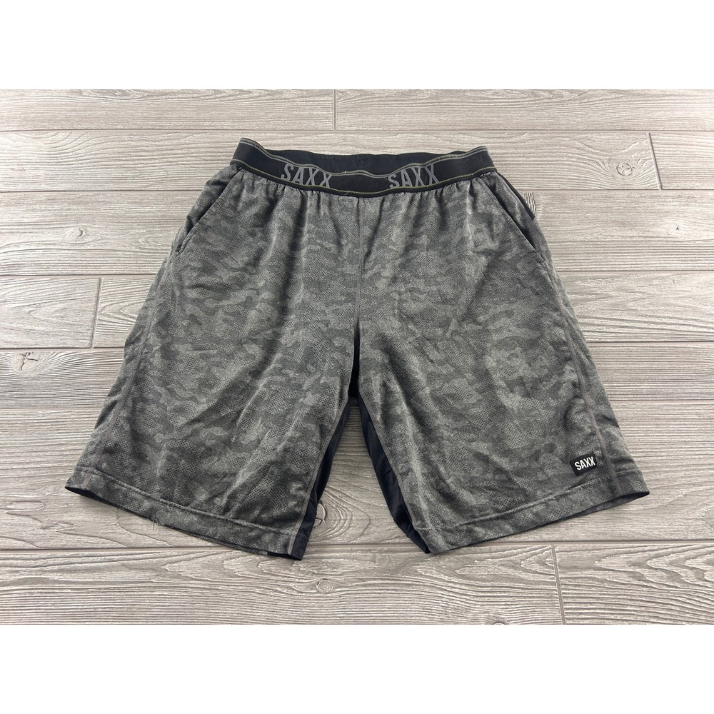 Saxx Legend 2-in-1 Athletic Shorts Mens Small Grey Camo Performance Running Gym